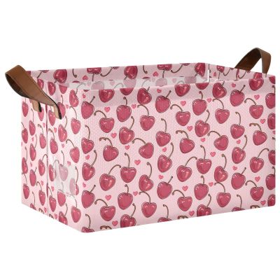 ALAZA Cherry Fruit Love Heart Rectangular Closet Storage Box Storage Bin Basket Storage Cube with Leather Handles Nursery Storage Laundry Hamper 2 Piece