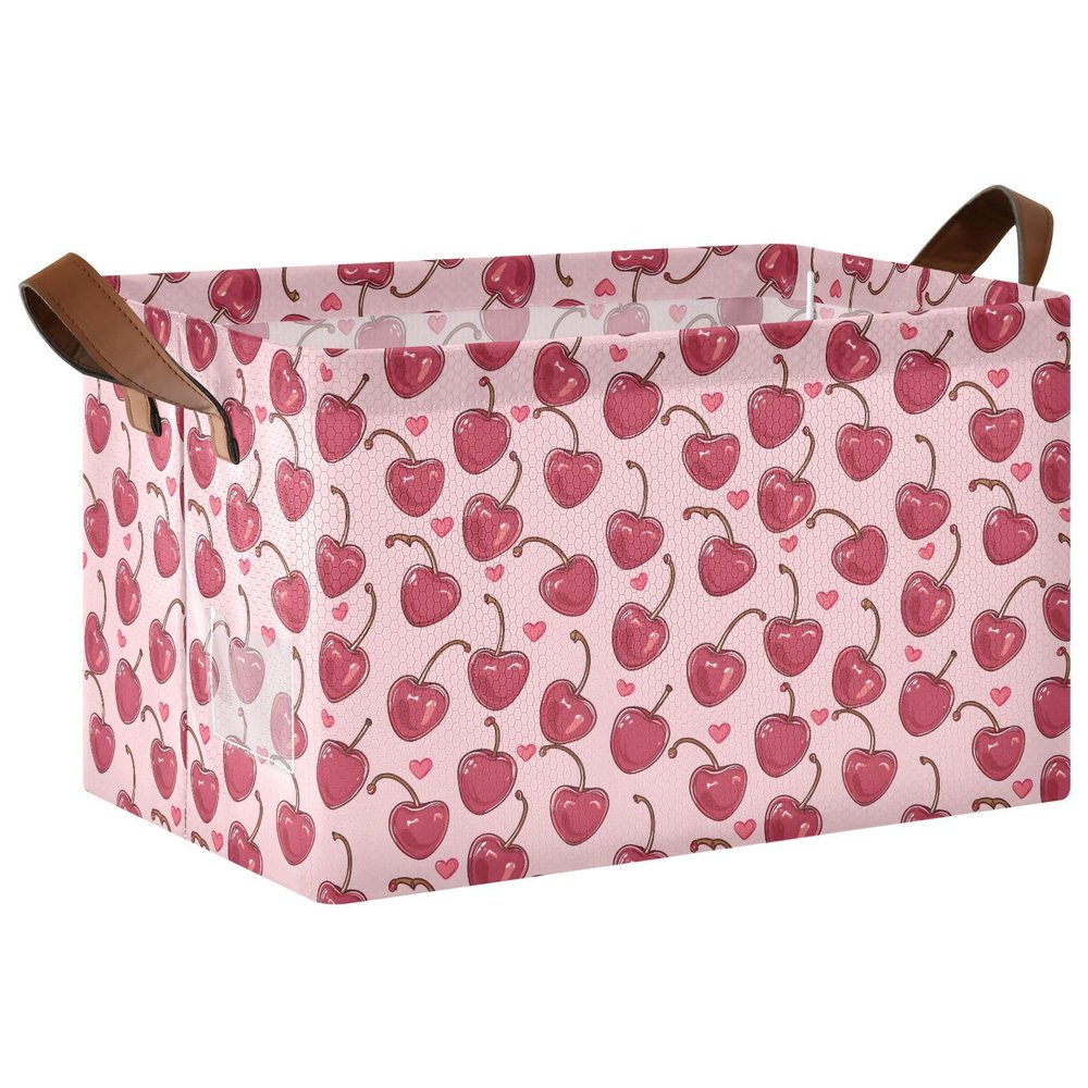 ALAZA Cherry Fruit Love Heart Rectangular Closet Storage Box Storage Bin Basket Storage Cube with Leather Handles Nursery Storage Laundry Hamper 2 Piece