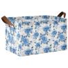 ALAZA Blue White Rose Flower Rectangular Closet Storage Box Storage Bin Basket Storage Cube with Leather Handles Nursery Storage Laundry Hamper 2 Piece view 1