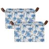 ALAZA Blue White Rose Flower Rectangular Closet Storage Box Storage Bin Basket Storage Cube with Leather Handles Nursery Storage Laundry Hamper 2 Piece view 2