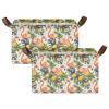 ALAZA Flamingo Lemon Palm Leaves Rectangular Closet Storage Box Storage Bin Basket Storage Cube with Leather Handles Nursery Storage Laundry Hamper 2 Piece view 2