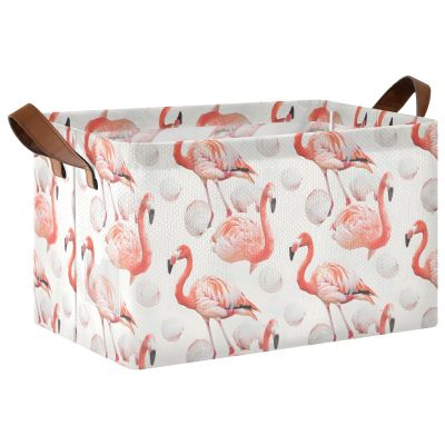 ALAZA Flamingo Seashell White Rectangular Closet Storage Box Storage Bin Basket Storage Cube with Leather Handles Nursery Storage Laundry Hamper 2 Piece