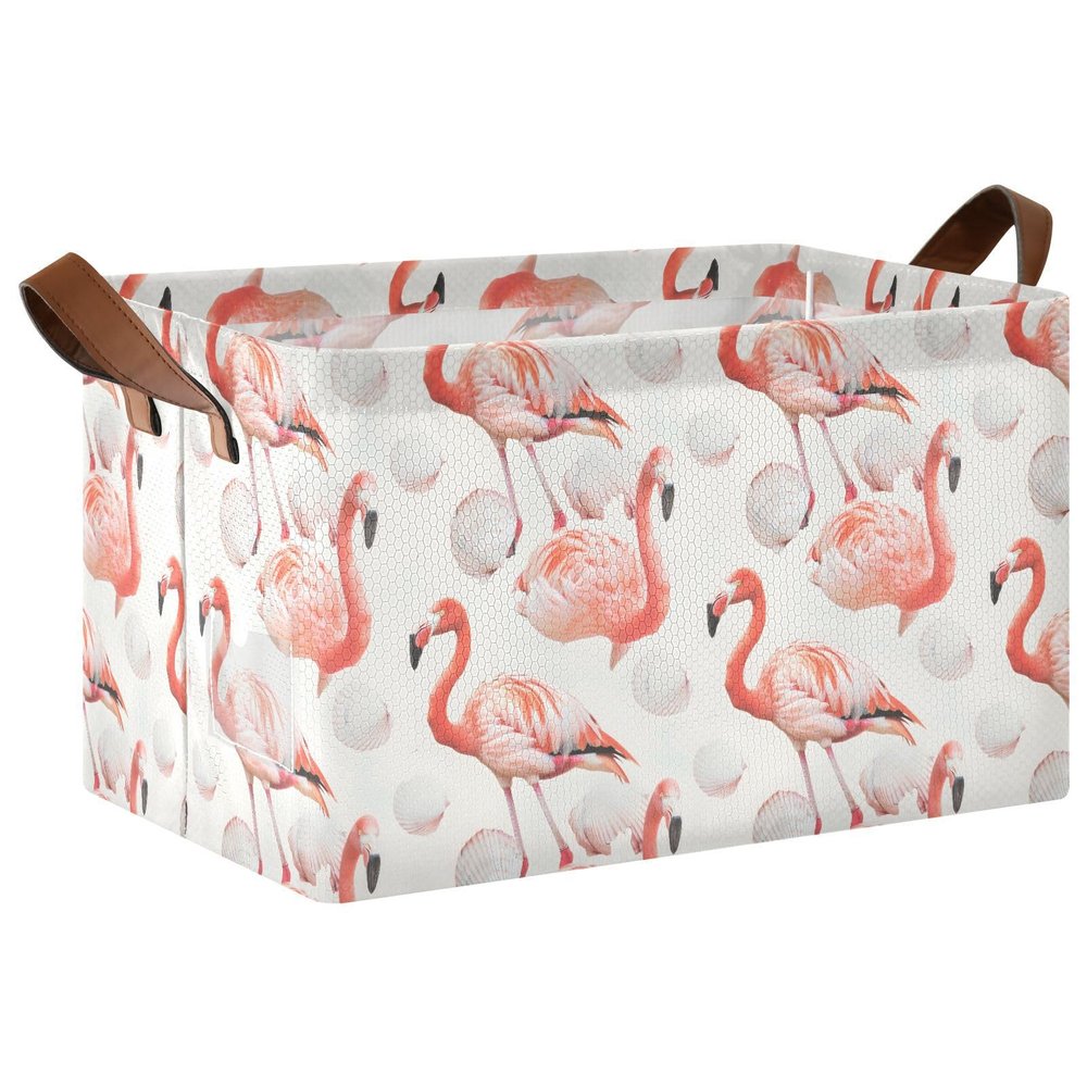 ALAZA Flamingo Seashell White Rectangular Closet Storage Box Storage Bin Basket Storage Cube with Leather Handles Nursery Storage Laundry Hamper 2 Piece