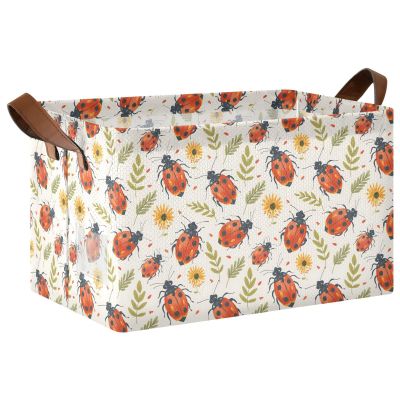 ALAZA Cartoon Ladybird with Flower Rectangular Closet Storage Box Storage Bin Basket Storage Cube with Leather Handles Nursery Storage Laundry Hamper 2 Piece