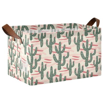 ALAZA Cactus Cartoon Rectangular Closet Storage Box Storage Bin Basket Storage Cube with Leather Handles Nursery Storage Laundry Hamper 2 Piece
