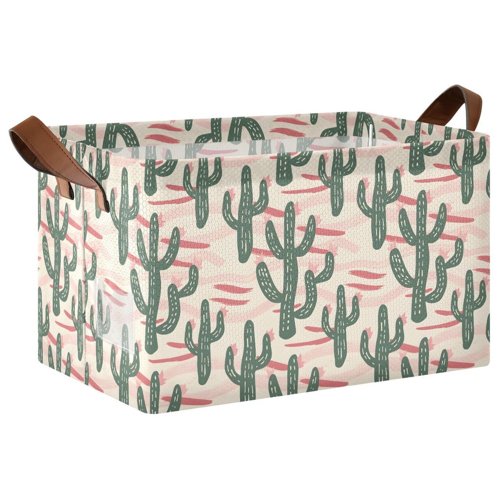 ALAZA Cactus Cartoon Rectangular Closet Storage Box Storage Bin Basket Storage Cube with Leather Handles Nursery Storage Laundry Hamper 2 Piece