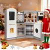 Large Wooden Corner Play Kitchen Sets with Ice Maker,Water Dispenser,Bread Maker,Washing Machine,Electronic Display,Toy Sink with Running Water,Stove with Light&Sounds, Birthday Gift for 3+ view 1