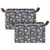 ALAZA Hedgehog Elephant Floral Rectangular Closet Storage Box Storage Bin Basket Storage Cube with Leather Handles Nursery Storage Laundry Hamper 2 Piece view 2