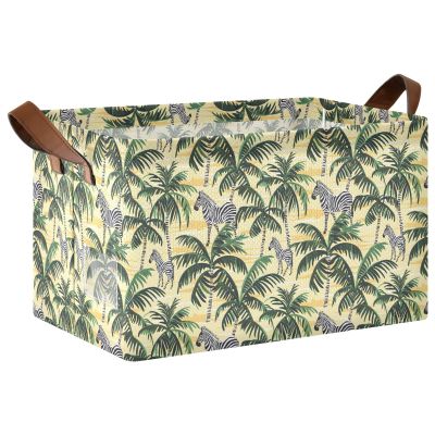 ALAZA Coconut Tree Zebra Rectangular Closet Storage Box Storage Bin Basket Storage Cube with Leather Handles Nursery Storage Laundry Hamper 2 Piece