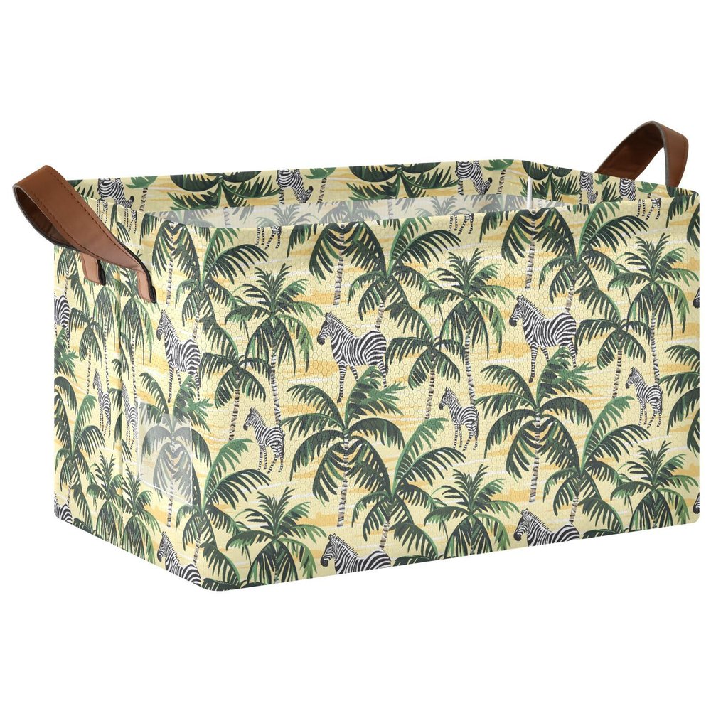 ALAZA Coconut Tree Zebra Rectangular Closet Storage Box Storage Bin Basket Storage Cube with Leather Handles Nursery Storage Laundry Hamper 2 Piece