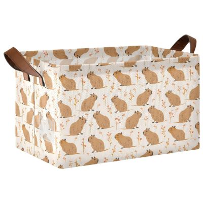ALAZA Capybara Floral Cute Stylish Rectangular Closet Storage Box Storage Bin Basket Storage Cube with Leather Handles Nursery Storage Laundry Hamper 2 Piece