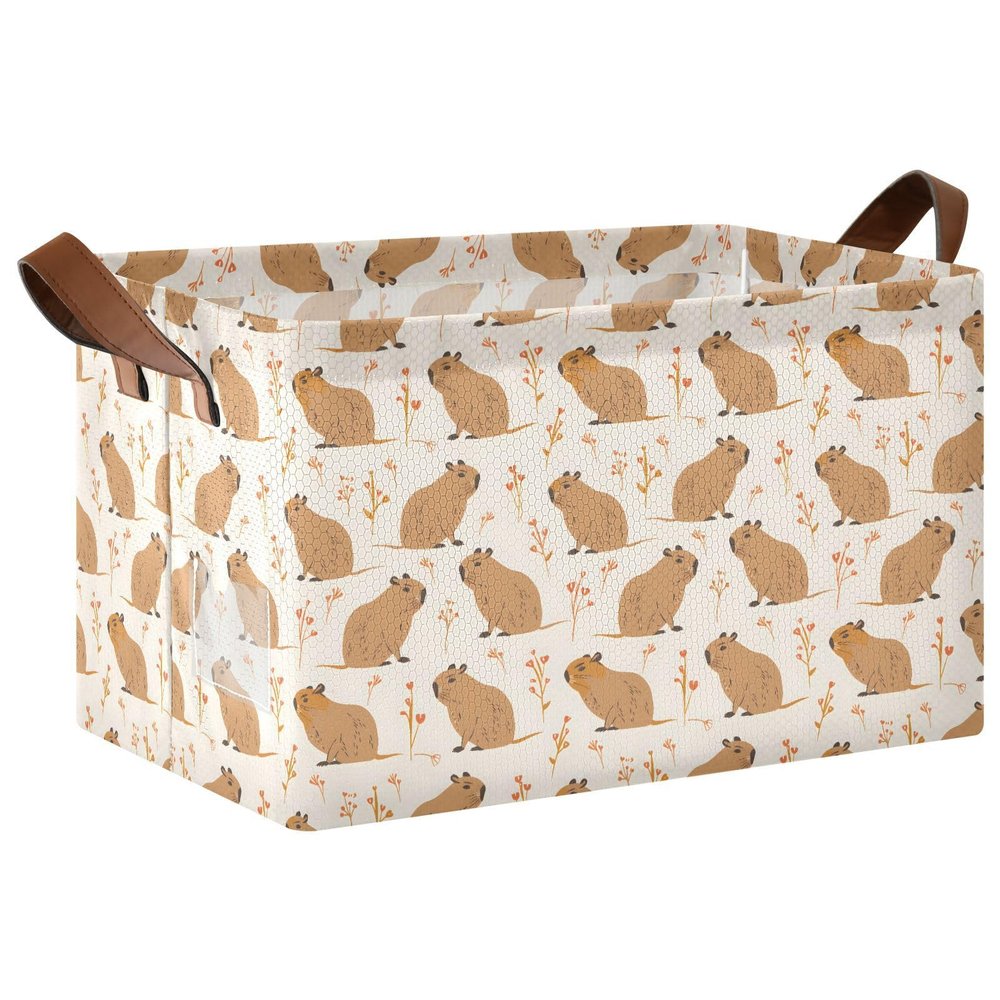 ALAZA Capybara Floral Cute Stylish Rectangular Closet Storage Box Storage Bin Basket Storage Cube with Leather Handles Nursery Storage Laundry Hamper 2 Piece