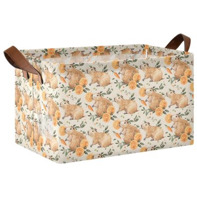 ALAZA Cute Capybaras Lemon Leaves Rectangular Closet Storage Box Storage Bin Basket Storage Cube with Leather Handles Nursery Storage Laundry Hamper 2 Piece