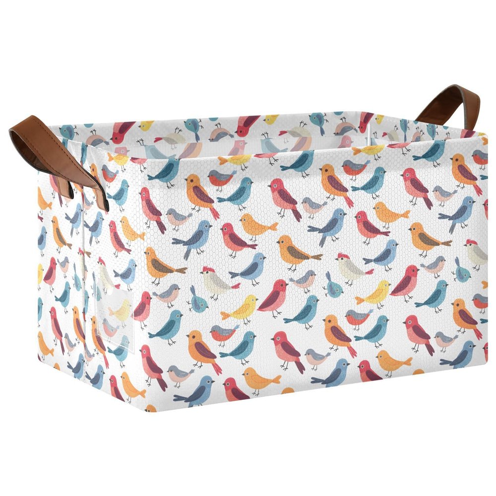 ALAZA Blue Yellow Bird Rectangular Closet Storage Box Storage Bin Basket Storage Cube with Leather Handles Nursery Storage Laundry Hamper 2 Piece