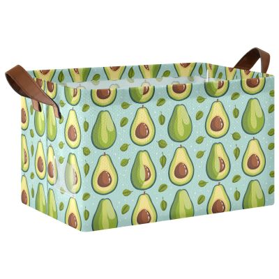 ALAZA Avocado Leaves Fruit Rectangular Closet Storage Box Storage Bin Basket Storage Cube with Leather Handles Nursery Storage Laundry Hamper 2 Piece