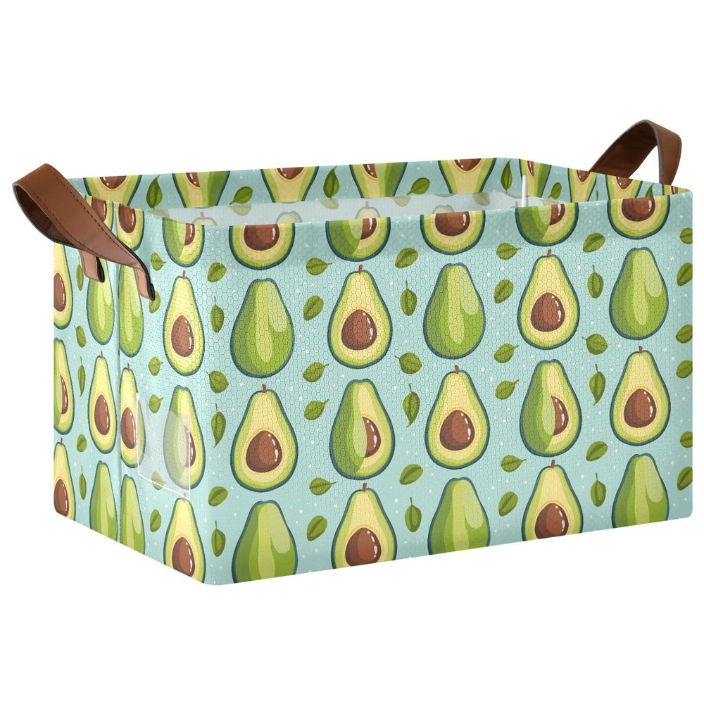 ALAZA Avocado Leaves Fruit Rectangular Closet Storage Box Storage Bin Basket Storage Cube with Leather Handles Nursery Storage Laundry Hamper 2 Piece