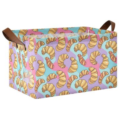 ALAZA Colorful Cute Croissant Bread Rectangular Closet Storage Box Storage Bin Basket Storage Cube with Leather Handles Nursery Storage Laundry Hamper 2 Piece