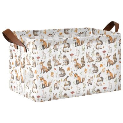 ALAZA Cute Mushroom Fox Rabbit Rectangular Closet Storage Box Storage Bin Basket Storage Cube with Leather Handles Nursery Storage Laundry Hamper 2 Piece