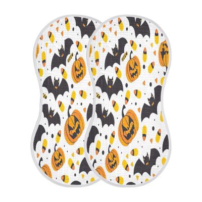 Kigai Halloween Pumpkins and Bats Baby Burp Cloths- Burping Cloths for Baby Boys Girls and Newborn Towel,Large Absorbent Burp Cloths 2PCS