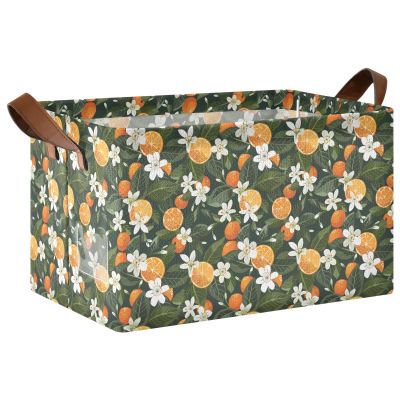 ALAZA Floral Orange Fruit Rectangular Closet Storage Box Storage Bin Basket Storage Cube with Leather Handles Nursery Storage Laundry Hamper 2 Piece