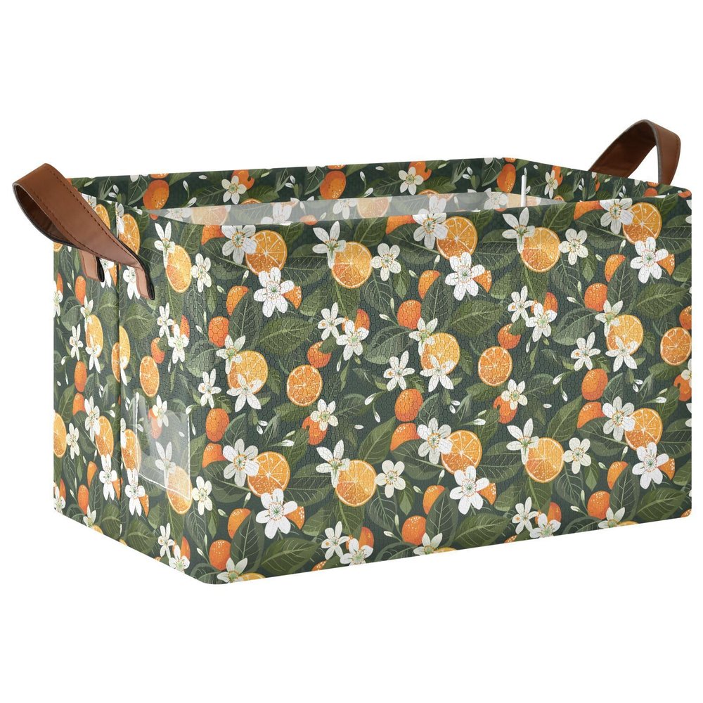 ALAZA Floral Orange Fruit Rectangular Closet Storage Box Storage Bin Basket Storage Cube with Leather Handles Nursery Storage Laundry Hamper 2 Piece