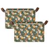 ALAZA Floral Orange Fruit Rectangular Closet Storage Box Storage Bin Basket Storage Cube with Leather Handles Nursery Storage Laundry Hamper 2 Piece view 2