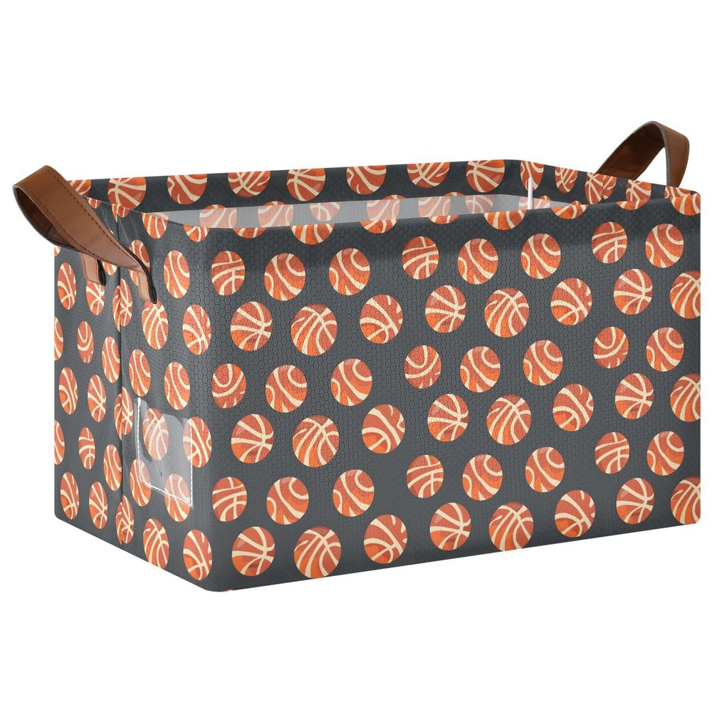 ALAZA Basketball Black Cartoon Rectangular Closet Storage Box Storage Bin Basket Storage Cube with Leather Handles Nursery Storage Laundry Hamper 2 Piece