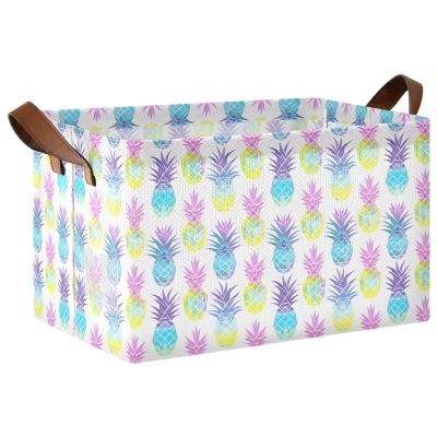 ALAZA Colored Pineapple Fruit Rectangular Closet Storage Box Storage Bin Basket Storage Cube with Leather Handles Nursery Storage Laundry Hamper 2 Piece
