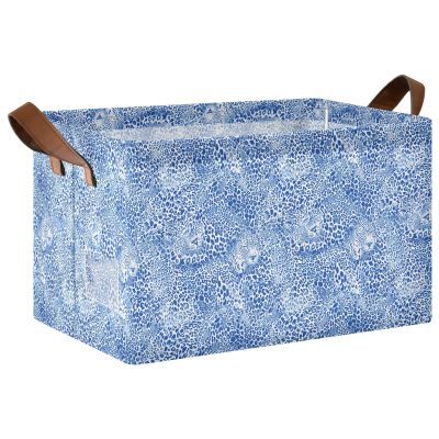 ALAZA Blue Leopard Print Animal Rectangular Closet Storage Box Storage Bin Basket Storage Cube with Leather Handles Nursery Storage Laundry Hamper 2 Piece