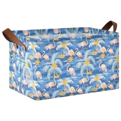 ALAZA Flamingo Palm Tree Ocean Wave Rectangular Closet Storage Box Storage Bin Basket Storage Cube with Leather Handles Nursery Storage Laundry Hamper 2 Piece
