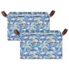 ALAZA Flamingo Palm Tree Ocean Wave Rectangular Closet Storage Box Storage Bin Basket Storage Cube with Leather Handles Nursery Storage Laundry Hamper 2 Piece view 2
