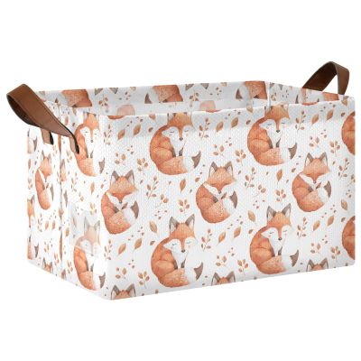 ALAZA Cute Fox Rectangular Closet Storage Box Storage Bin Basket Storage Cube with Leather Handles Nursery Storage Laundry Hamper 2 Piece