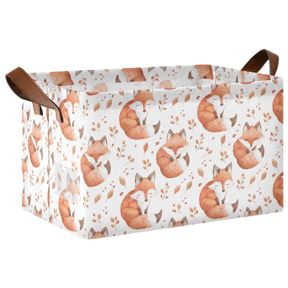 ALAZA Cute Fox Rectangular Closet Storage Box Storage Bin Basket Storage Cube with Leather Handles Nursery Storage Laundry Hamper 2 Piece