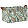 ALAZA Leopards Green Leaves Rectangular Closet Storage Box Storage Bin Basket Storage Cube with Leather Handles Nursery Storage Laundry Hamper 2 Piece view 1