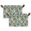 ALAZA Leopards Green Leaves Rectangular Closet Storage Box Storage Bin Basket Storage Cube with Leather Handles Nursery Storage Laundry Hamper 2 Piece view 2