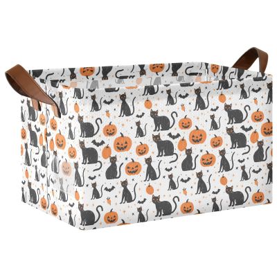 ALAZA Cat Star Pumpkin Halloween Rectangular Closet Storage Box Storage Bin Basket Storage Cube with Leather Handles Nursery Storage Laundry Hamper 2 Piece