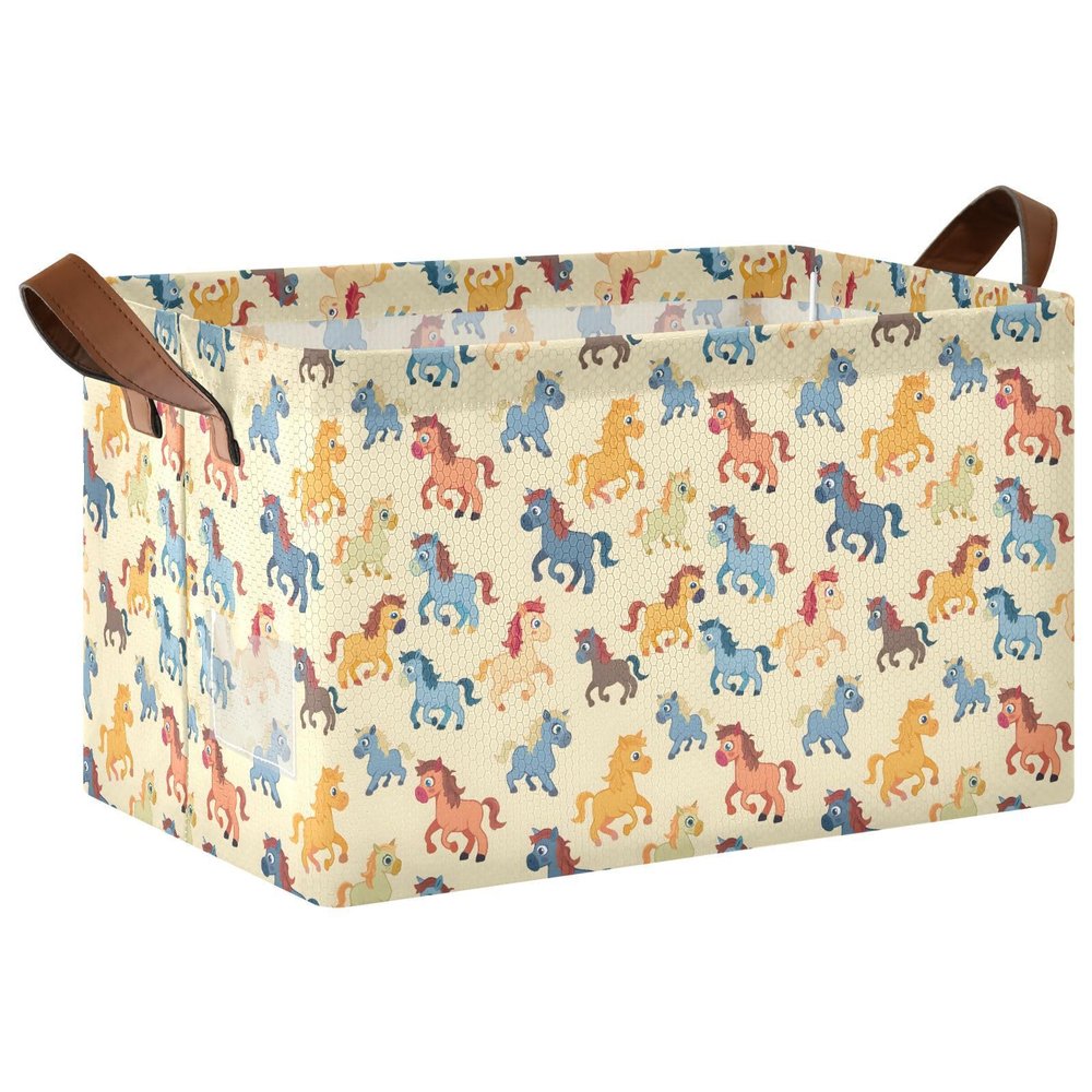 ALAZA Cartoon Horse Stylish Rectangular Closet Storage Box Storage Bin Basket Storage Cube with Leather Handles Nursery Storage Laundry Hamper 2 Piece