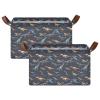 ALAZA Animal Dinosaurs Dark Rectangular Closet Storage Box Storage Bin Basket Storage Cube with Leather Handles Nursery Storage Laundry Hamper 2 Piece view 2