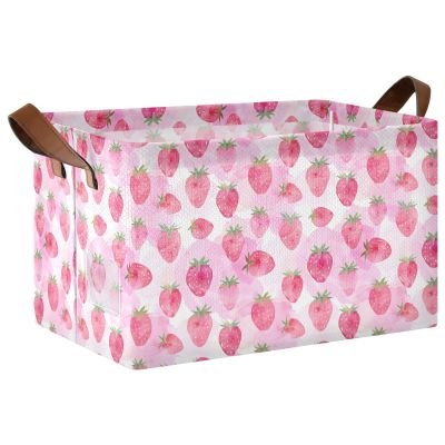 ALAZA Strawberry Colored Fruit Rectangular Closet Storage Box Storage Bin Basket Storage Cube with Leather Handles Nursery Storage Laundry Hamper 2 Piece