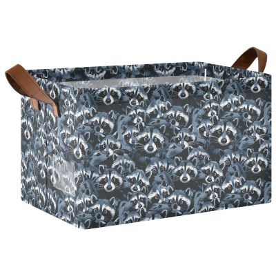 ALAZA Black Raccoons Animal Rectangular Closet Storage Box Storage Bin Basket Storage Cube with Leather Handles Nursery Storage Laundry Hamper 2 Piece