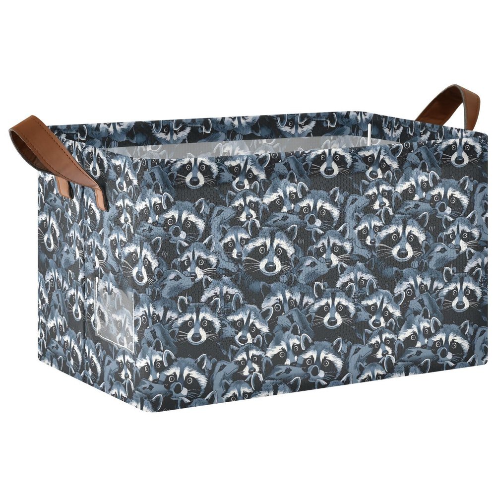 ALAZA Black Raccoons Animal Rectangular Closet Storage Box Storage Bin Basket Storage Cube with Leather Handles Nursery Storage Laundry Hamper 2 Piece
