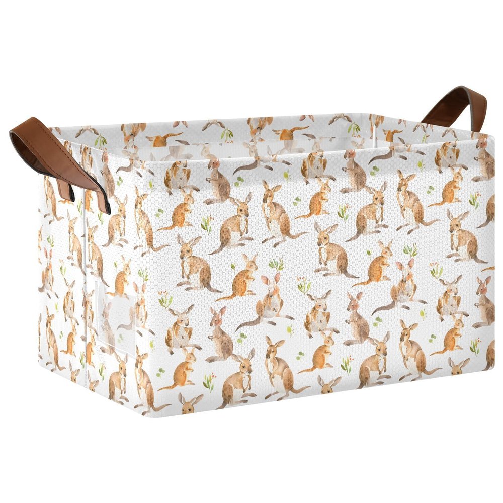 ALAZA Cartoon Kangaroo Rectangular Closet Storage Box Storage Bin Basket Storage Cube with Leather Handles Nursery Storage Laundry Hamper 2 Piece