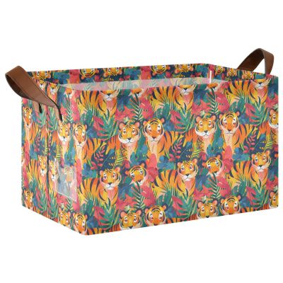 ALAZA Colorful Tiger Rectangular Closet Storage Box Storage Bin Basket Storage Cube with Leather Handles Nursery Storage Laundry Hamper 2 Piece