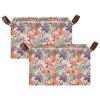 ALAZA Blossom Floral Flamingo Rectangular Closet Storage Box Storage Bin Basket Storage Cube with Leather Handles Nursery Storage Laundry Hamper 2 Piece view 2
