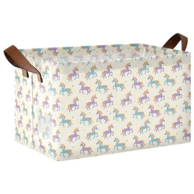 ALAZA Blue Unicorn Rectangular Closet Storage Box Storage Bin Basket Storage Cube with Leather Handles Nursery Storage Laundry Hamper 2 Piece