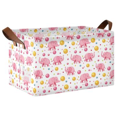 ALAZA Elephant Ball Cartoon Rectangular Closet Storage Box Storage Bin Basket Storage Cube with Leather Handles Nursery Storage Laundry Hamper 2 Piece