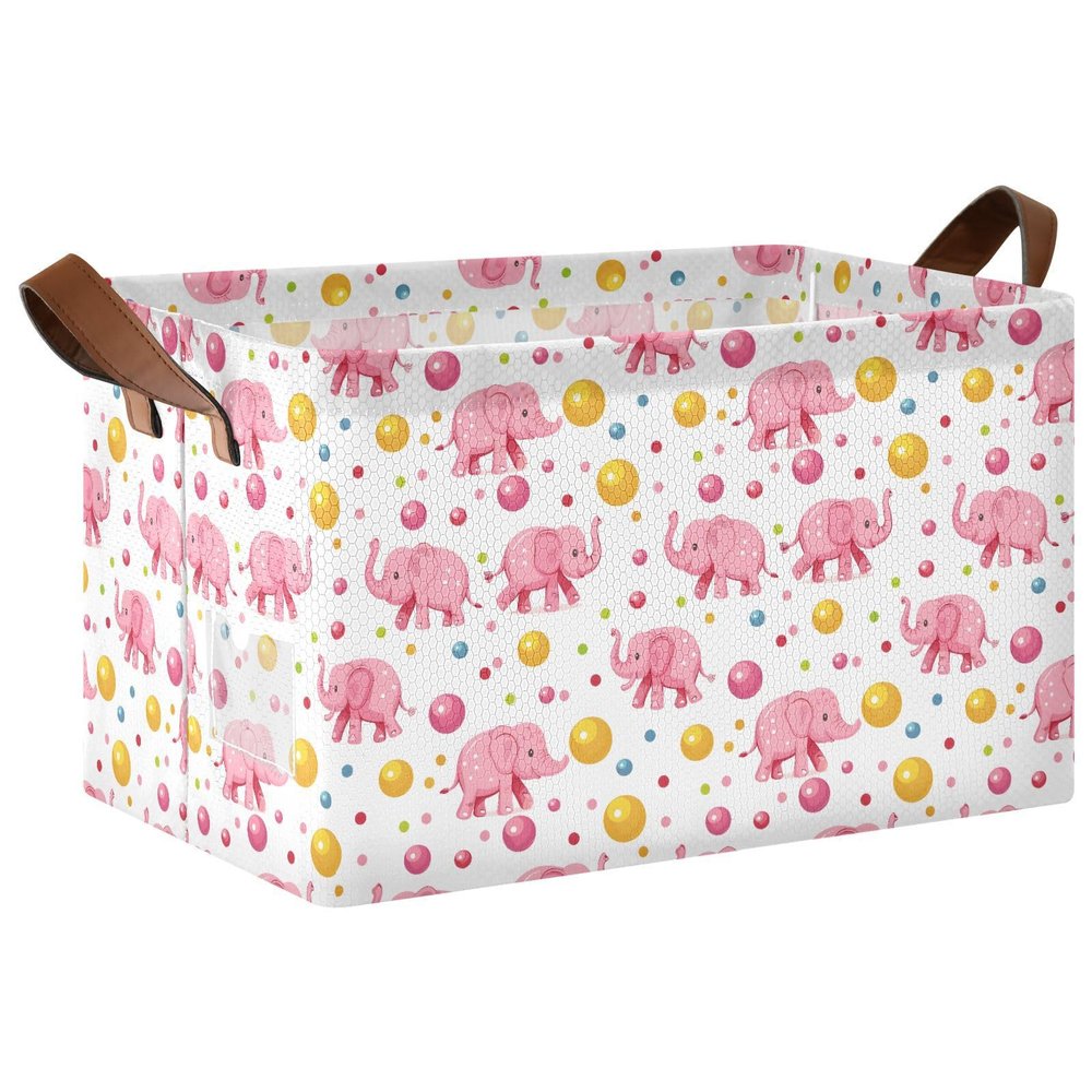 ALAZA Elephant Ball Cartoon Rectangular Closet Storage Box Storage Bin Basket Storage Cube with Leather Handles Nursery Storage Laundry Hamper 2 Piece