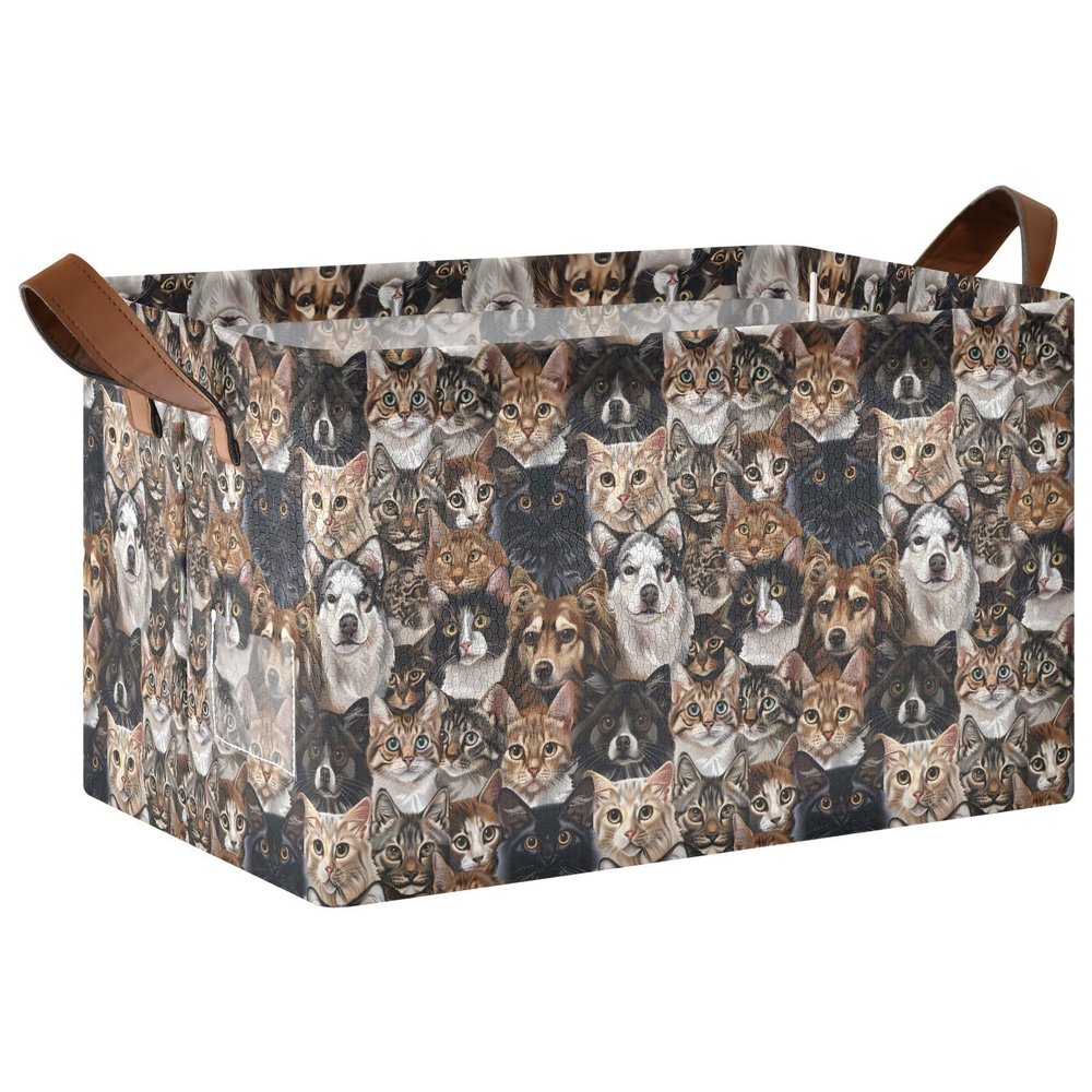 ALAZA Cats Dog Puppy Animal Rectangular Closet Storage Box Storage Bin Basket Storage Cube with Leather Handles Nursery Storage Laundry Hamper 2 Piece