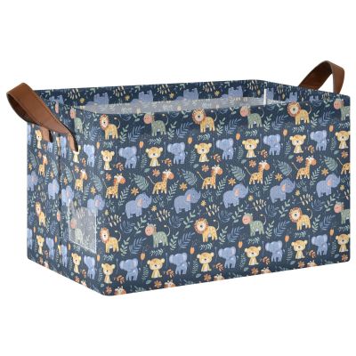 ALAZA Blue Elephant Horse Lion Bear Rectangular Closet Storage Box Storage Bin Basket Storage Cube with Leather Handles Nursery Storage Laundry Hamper 2 Piece
