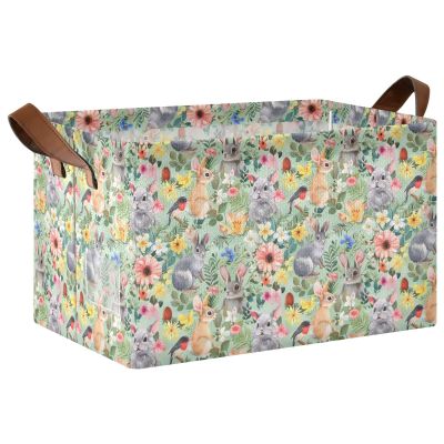 ALAZA Animal Bird Rabbit Blossom Rectangular Closet Storage Box Storage Bin Basket Storage Cube with Leather Handles Nursery Storage Laundry Hamper 2 Piece